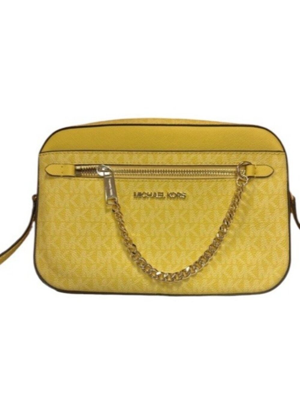 Michael Kors Jet Set Yellow Gold Chain Link Crossbody Bag MK Logo Purse